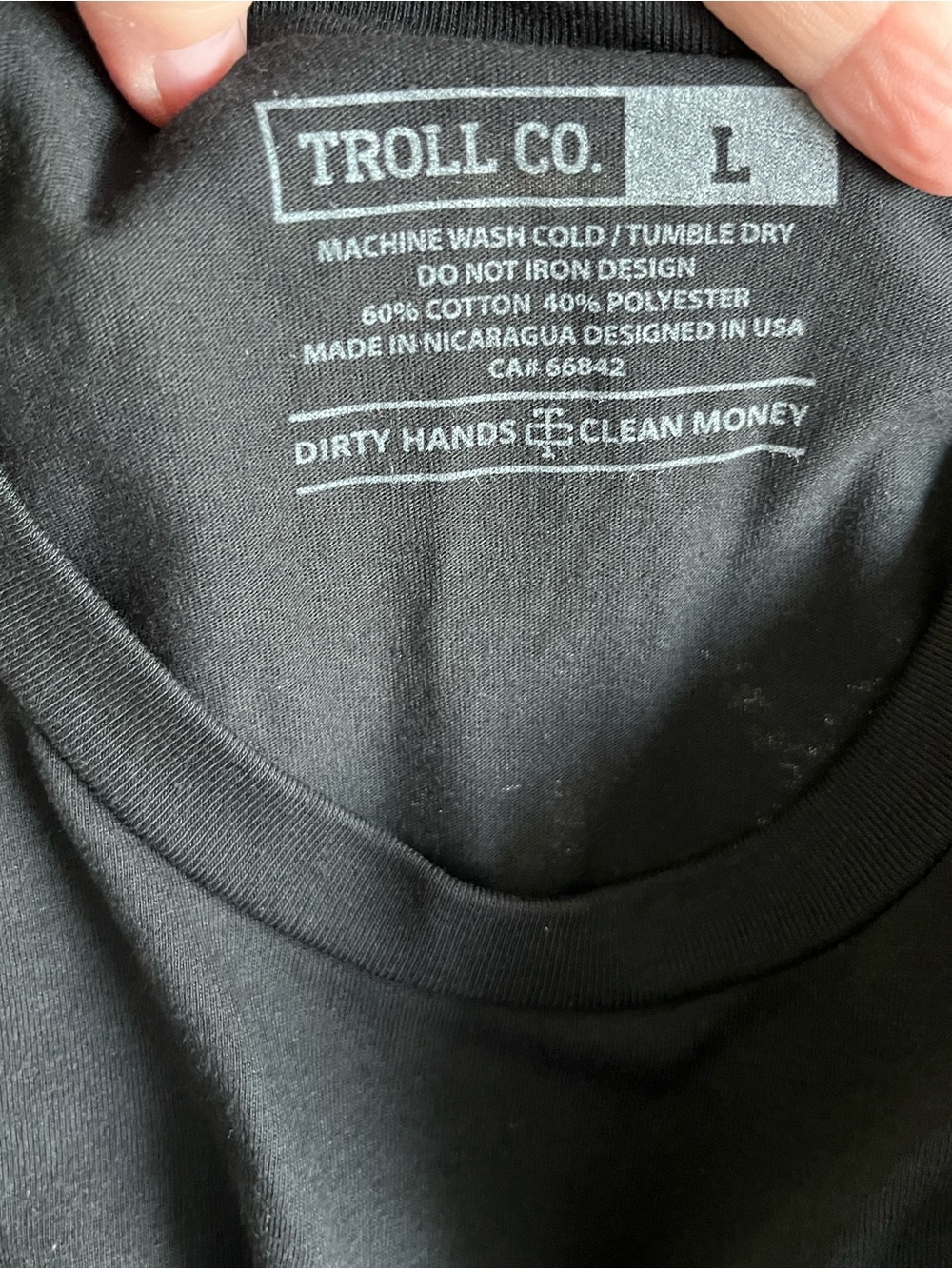 NWT Troll Co. Dirty Hands Clean Money Black Short Sleeve T-Shirt Size L & 3X - Picture 9 of 12